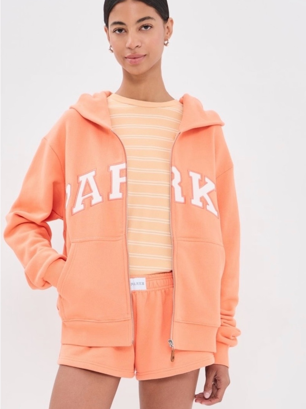 PARKE Zip-up Varsity Hoodie Creamsicle Size S/M - Picture 3 of 5